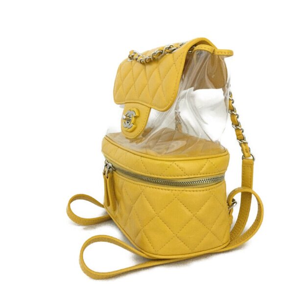 AUTHENTIC Chanel yellow crinkle leather and PVC Mini Backpack - Picture 6 of 14